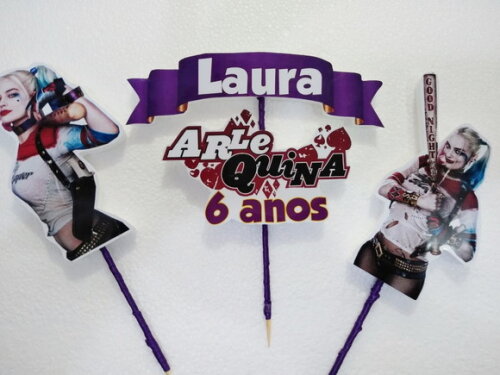 Arlequina Topo de Bolo Personalizado Pronta Entrega