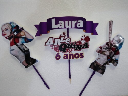 Arlequina Topo de Bolo Personalizado Pronta Entrega