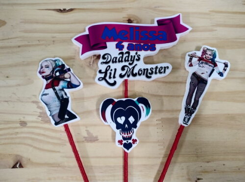 Arlequina Topo de Bolo Personalizado Pronta Entrega