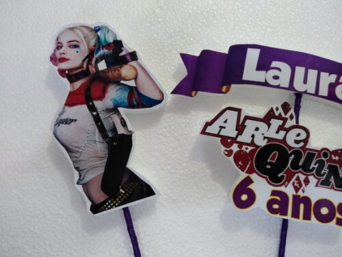 Arlequina Topo de Bolo Personalizado Pronta Entrega
