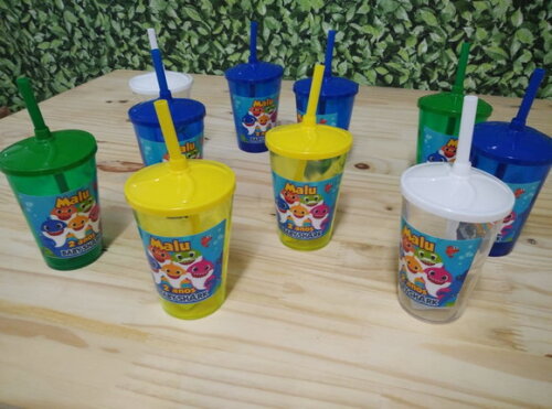 Baby Shark Copo Canudo Personalizado Pronta Entrega