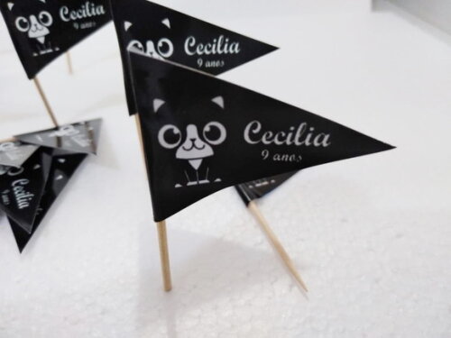 Bandeirinha Gato Preto 50 Unid Personalizadas