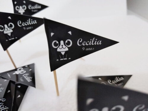 Bandeirinha Gato Preto 50 Unid Personalizadas