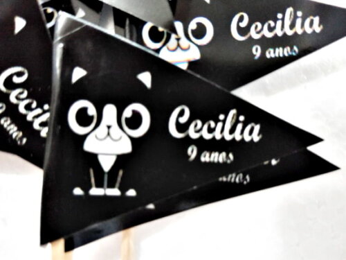Bandeirinha Gato Preto 50 Unid Personalizadas