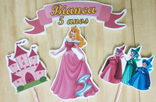 Bela Adormecida Topo de Bolo Personalizado Pronta Entrega