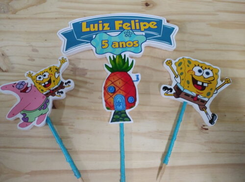 Bob Esponja Topo de Bolo Personalizado Pronta Entrega