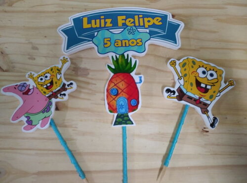 Bob Esponja Topo de Bolo Personalizado Pronta Entrega