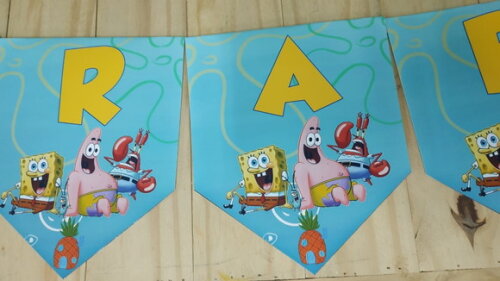 Bob Esponja Varal Personalizado Parabéns Mais Nome P Entrega