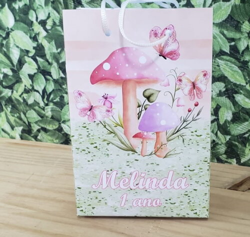 Cogumelos e Borboletas Sacola Personalizada Pronta Entrega