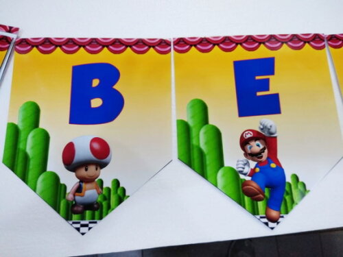 Faixa Varal Super Mario Bross Parabens Mais Nome