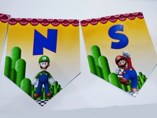 Faixa Varal Super Mario Bross Parabens Mais Nome
