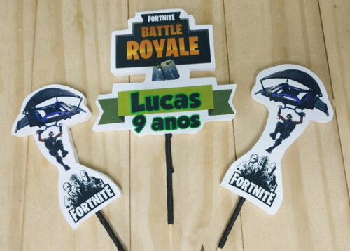 Fortnite Topo de Bolo 3 Peças Personalizado Pronta Entrega