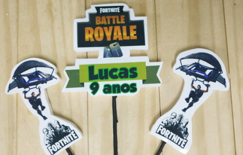 Fortnite Topo de Bolo 3 Peças Personalizado Pronta Entrega