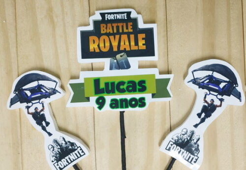 Fortnite Topo de Bolo 3 Peças Personalizado Pronta Entrega