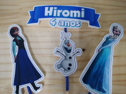 Frozen Topo de Bolo Personalizado 3 Varetas Pronta Entrega