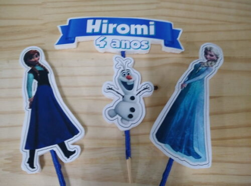 Frozen Topo de Bolo Personalizado 3 Varetas Pronta Entrega