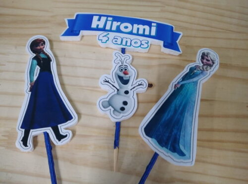 Frozen Topo de Bolo Personalizado 3 Varetas Pronta Entrega