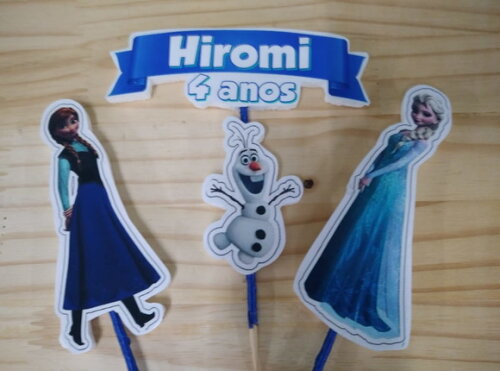 Frozen Topo de Bolo Personalizado 3 Varetas Pronta Entrega