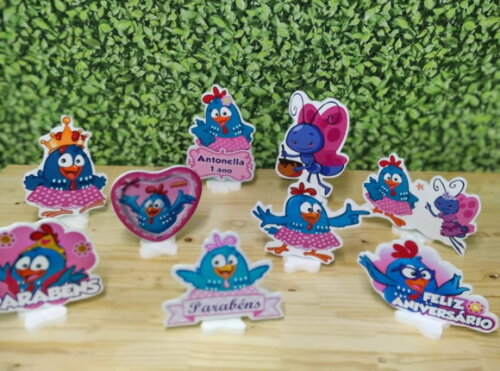 Galinha Pintadinha Rosa Kit de Mesa Displays 9 Peças Pronto