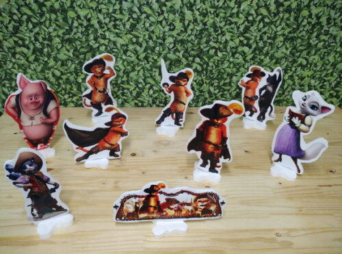 Gato de Botas Kit de Mesa Displays 9 Peças Pronta Entrega