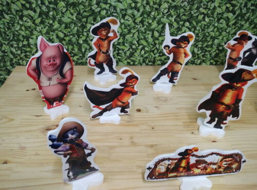 Gato de Botas Kit de Mesa Displays 9 Peças Pronta Entrega