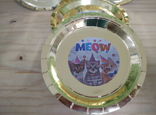 Gato Prato Dourado Decorado Pronta Entrega