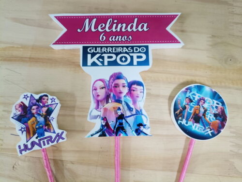 Guerreiras do K Pop Topo de Bolo Personalizado Pronta Entreg