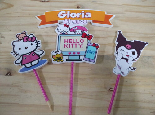 Hello Kitty e Amigos Topo de Bolo Personalizado P Entrega