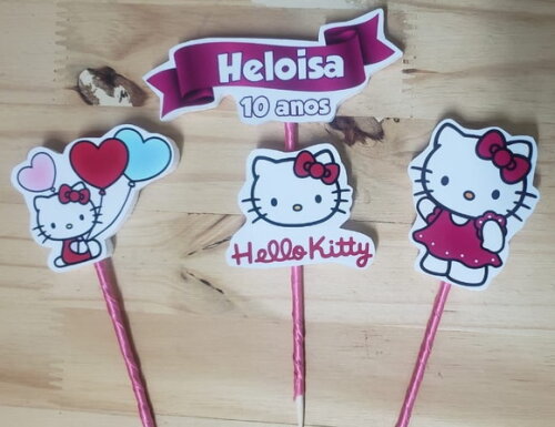 Hello Kitty Topo de Bolo Personalizado Pronta Entrega