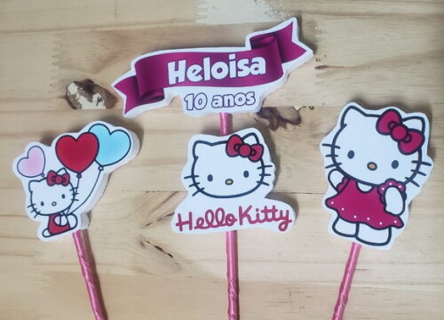 Hello Kitty Topo de Bolo Personalizado Pronta Entrega
