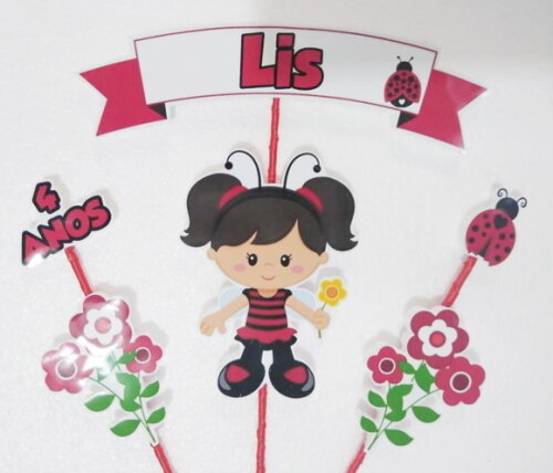 Joaninha Topo de Bolo Personalizado Pronta Entrega