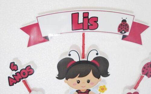Joaninha Topo de Bolo Personalizado Pronta Entrega