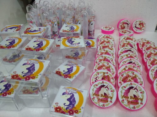 Kit Unicornio 90 Unid Latinhas Tubets Caixinhas Personaliz