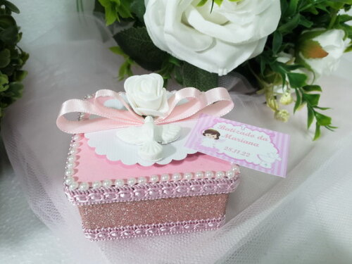 Lembrancinha Batizado Caixa Acrílica Rosa