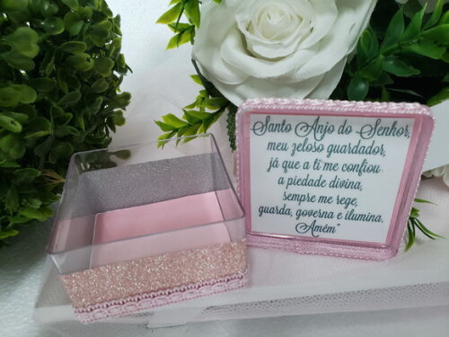 Lembrancinha Batizado Caixa Acrílica Rosa