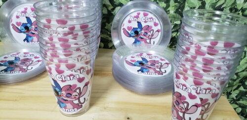 Lilo e Stitch Copo 300 ml e Prato Sobremesa Personalizados