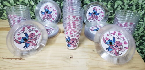 Lilo e Stitch Copo 300 ml e Prato Sobremesa Personalizados