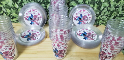 Lilo e Stitch Copo 300 ml e Prato Sobremesa Personalizados