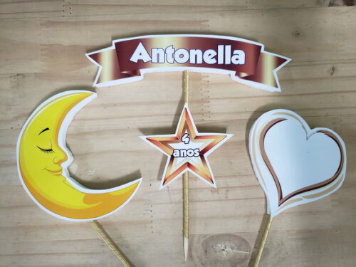 Lua Estrela Coração Topo de Bolo Personalizado