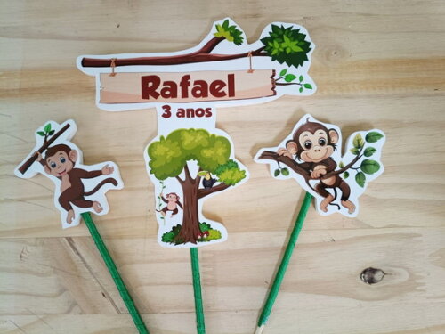 Macaquinho Topo de Bolo Personalizado Pronta Entrega