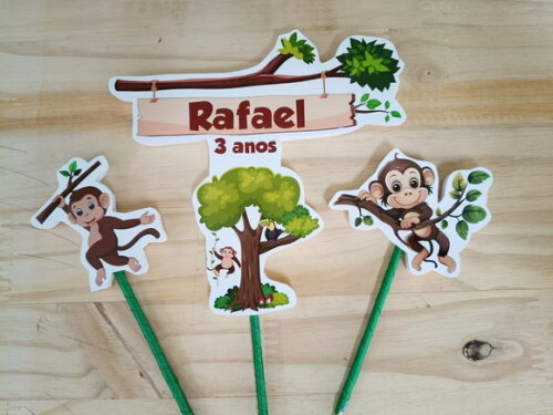 Macaquinho Topo de Bolo Personalizado Pronta Entrega