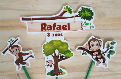 Macaquinho Topo de Bolo Personalizado Pronta Entrega