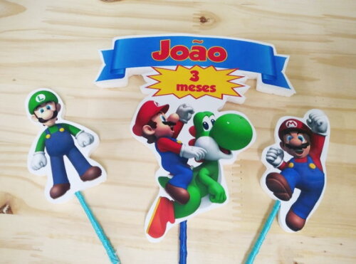 Mario Bross Topo de Bolo Personalizado Pronta Entrega