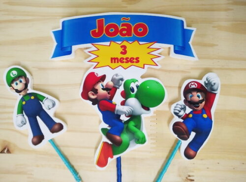 Mario Bross Topo de Bolo Personalizado Pronta Entrega