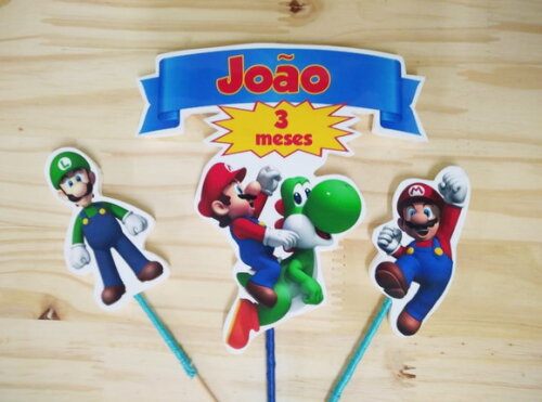 Mario Bross Topo de Bolo Personalizado Pronta Entrega