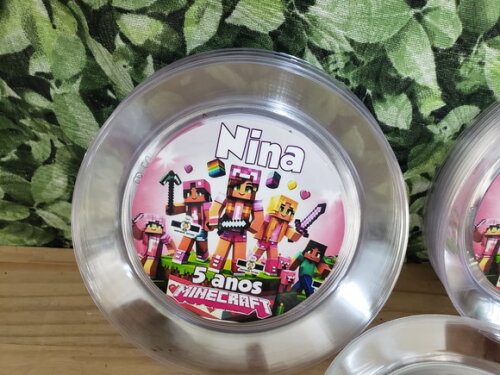 Minecraft Menina Copo 300 ml e Prato Sobremesa Personalizado