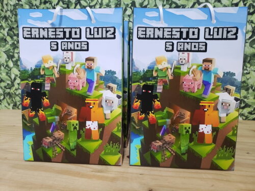 Minecraft Sacola Personalizada Média Tam 25x17x8 cm