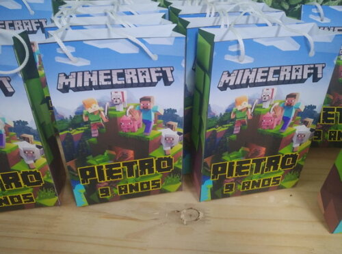 Minecraft Sacola Personalizada Grande Tam 29x20x8 cm