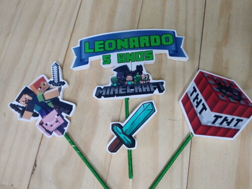 Minecraft Topo de Bolo Personalizado Pronta Entrega