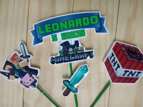 Minecraft Topo de Bolo Personalizado Pronta Entrega